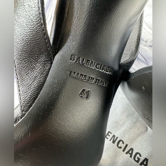 Balenciaga heeled sandals strappy black open toe wedge block heel logo sz 41 11 - Picture 7 of 8